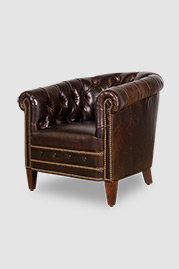 Collins tufted barrel chair in Kensington Borough Pub Bench brown leather