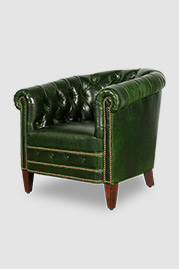 Collins tufted barrel chair in Mont Blanc Evergreen leather