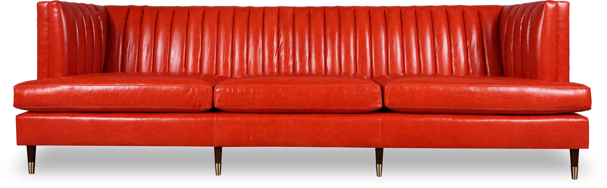 114 Erica sofa in Athene Rosso with brass-tipped legs