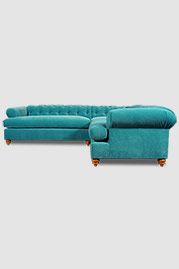 104.5x93.5 Poodles relaxed Chesterfield sectional in Porto Tile blue velvet