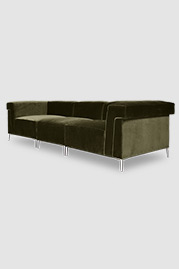 Baxter modular sofa in Como Olive green velvet with aluminum legs