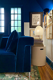 Baxter modular sofa in Como Indigo blue velvet with aluminum legs