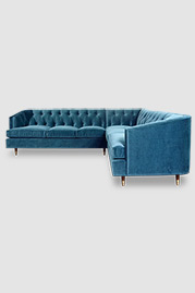 109.5x91.5 Olympia Deco Chesterfield sectional in Como Dragonfly blue velvet