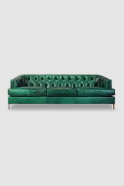 96 Olympia sofa in Mont Blanc Emerald green leather with brass Angelo legs