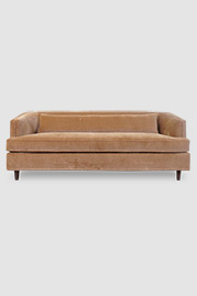 88 Olympia untufted sleeper sofa in Cannes Golden Taupe velvet with lumbar pillow