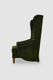 Inspector armchair with tufted backrest and t-cushion in green velvet