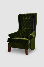 Inspector armchair with tufted backrest and t-cushion in green velvet