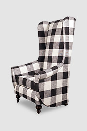 Inspector armchair with flush cushion and without tufting in Greenhouse Fabrics B9199 Thunder black and white plaid fabric