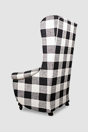 Inspector armchair with flush cushion and without tufting in Greenhouse Fabrics B9199 Thunder black and white plaid fabric