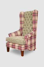 Inspector chair in custom plaid fabric and green leather