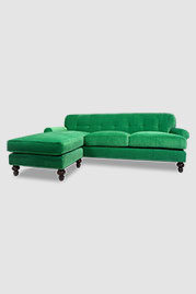 92 Puddin sofa with reversible chaise kit in Porto Lawn green performance velvet