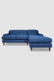 86 Puddin sofa+chaise in Varick Indigo performance linen