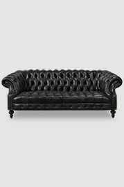 Cecil Chesterfield sofa in Perspective Pitch Dark black leather with tufted seat