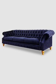 102 Cecil sofa in Cannes Lapis blue velvet with English pine legs