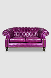 69 Cecil Chesterfield love seat in Cortina Grape purple leather