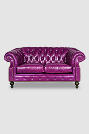 69 Cecil Chesterfield love seat in Cortina Grape purple leather