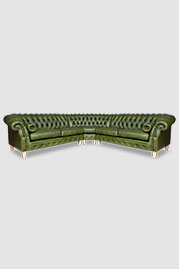 116x116 Cecil sectional with radius corner in Run Wyld Gitty Up Green performance leather