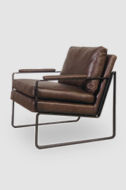 Weldon armchair in No Regrets Nailed It brown performance leather and black metal frame