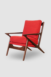 Benson MCM wood chair in walnut finish and Varick Pomegranate stain-proof fabric