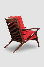 Benson MCM wood chair in walnut finish and Varick Pomegranate stain-proof fabric