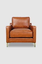 Customized Coach armchair without side arm pillows in No Regrets True Grit performance leather