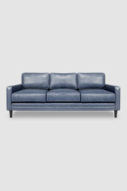 85 Coach sofa in No Regrets Clearwaters blue performance leather without side pillows
