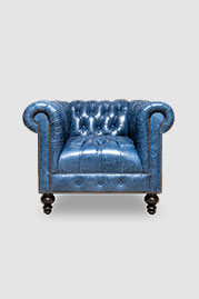 37 Boo armchair with tufted seat in Caprieze Denim Style blue leather