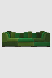 108 Metropolis sofa in Porto Lawn, Dublin, and Elf green velvets (Modules: Corner, Armless A, Corner)