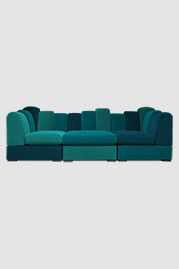 108 Metropolis sofa in Porto Tile, Prussian, and Pavo blue velvets (Modules: Corner, Armless A, Corner)