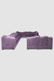 Metropolis modular sectional in Porto Thistle velvet with seat cushions in Florida Lilac 4160 leather