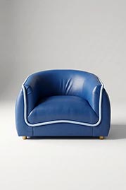 Buttercup armchair in South Dakota blue leather with contrasting welt