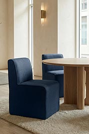 Quinn dining chair in Montauk Night Sky blue linen fabric