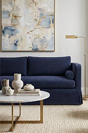 86 June sofa in Varick Indigo blue linen blend fabric