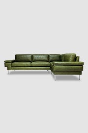 113x80 Rufus sectional in Run Wyld Gitty Up Green performance leather