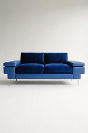 Rufus sofa in South Dakota leather and Como Indigo blue velvet
