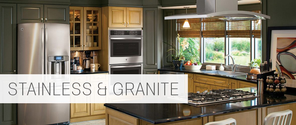 Stainless steel appliances and granite countertops