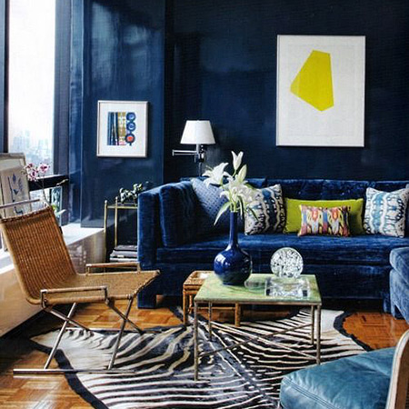 Blue velvet couch