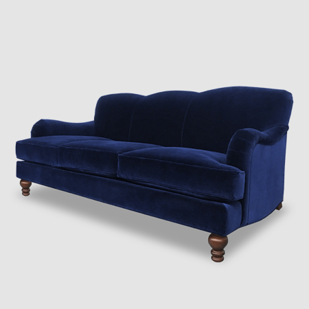 Cyan blue velvet English roll arm sofa