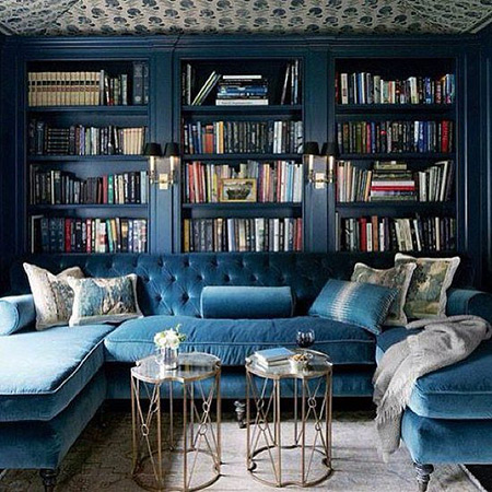 Marina blue velvet sectional sofa
