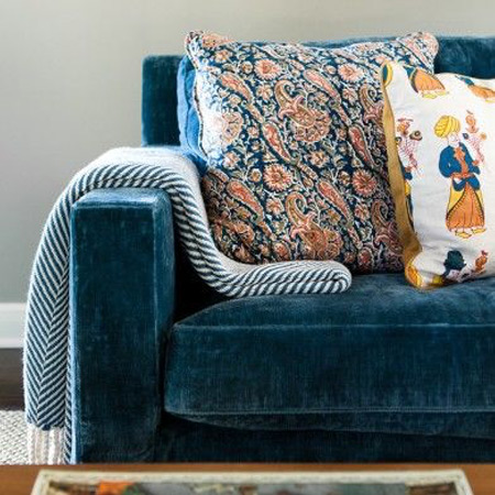 Marina blue velvet modern sofa