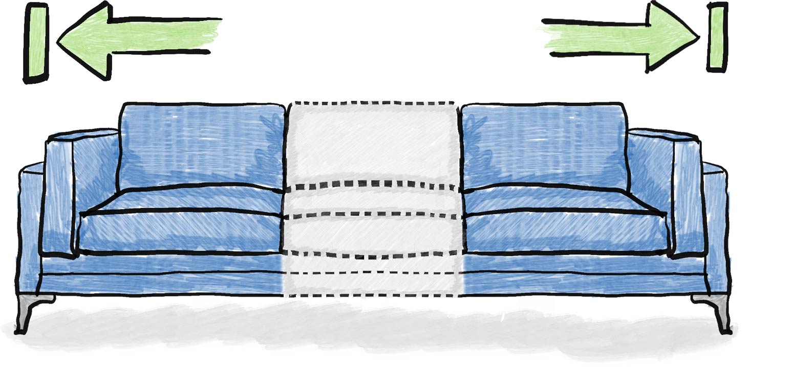 Illustration of sofa expanding to increased length