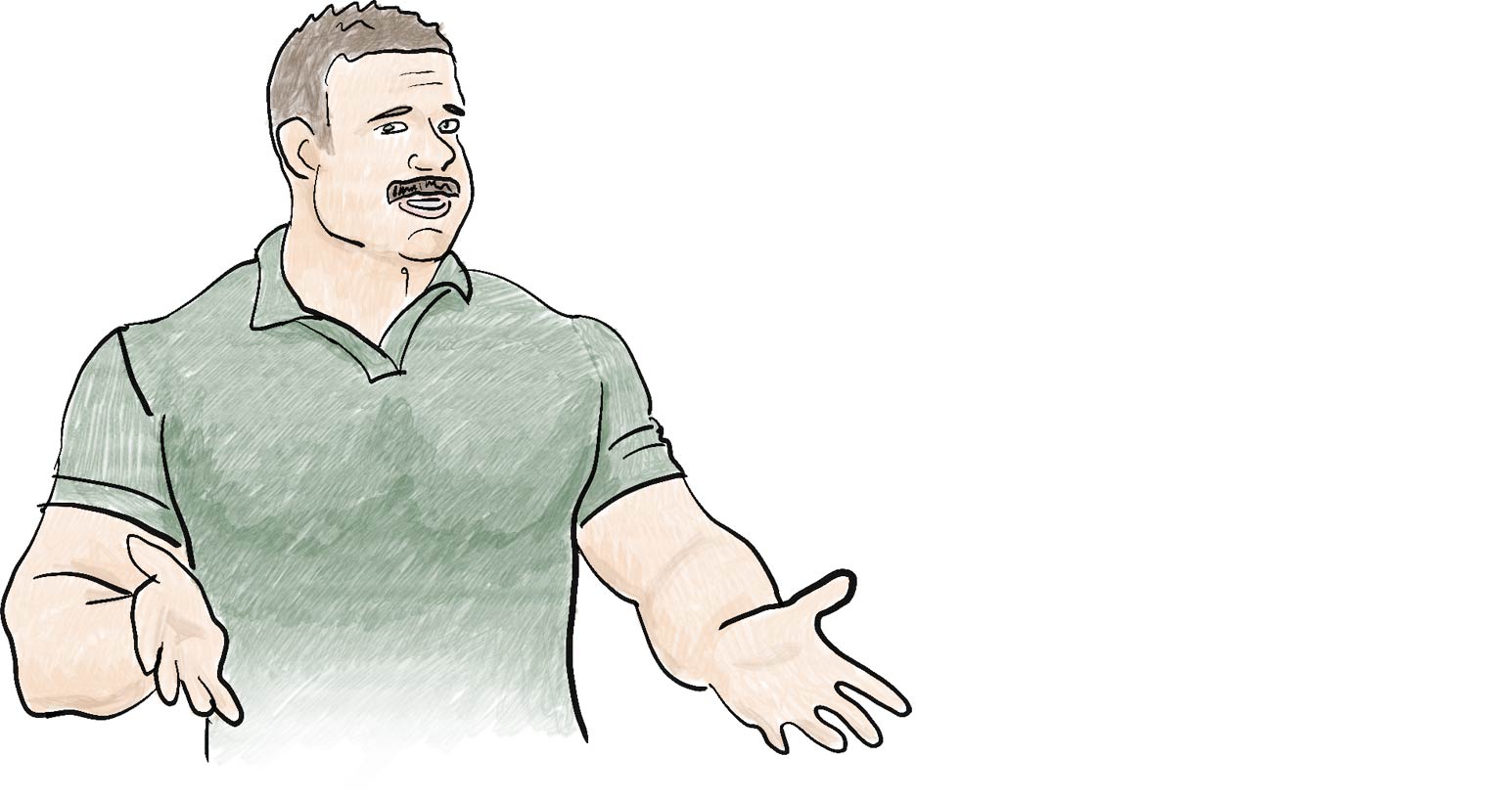 Illustration of Chris talking and gesturing with his hands, true to his Sicilian heritage