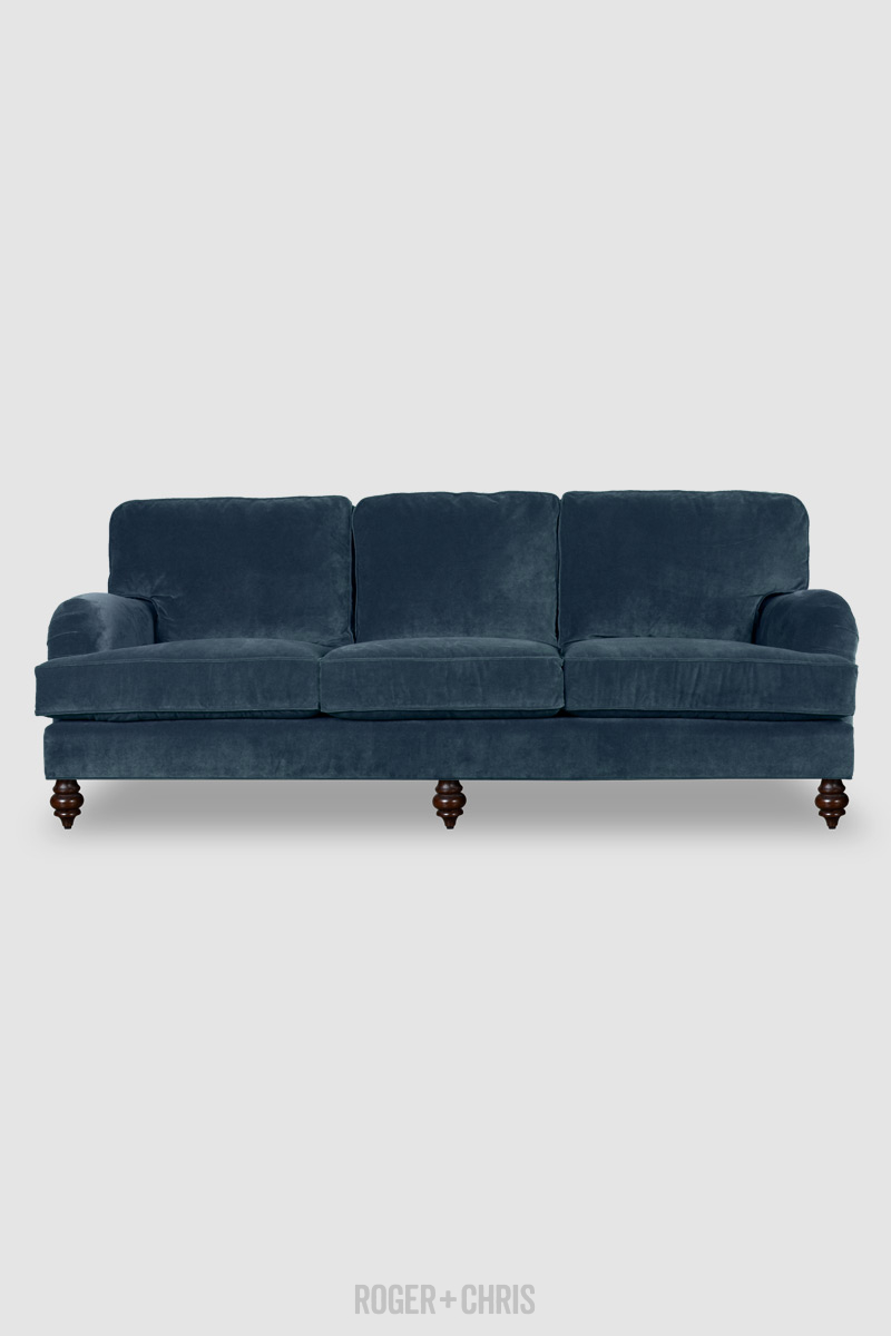 Blythe pillow back English roll arm sofa in Thompson Wedgewood
