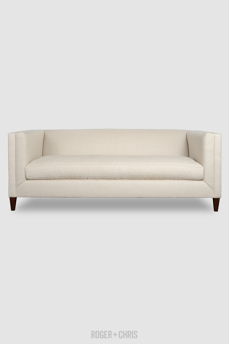 Atticus 72 Untufted Tuxedo Sofa In Sunbrella Chartres Flax Fabric Roger Chris Custom Sofas