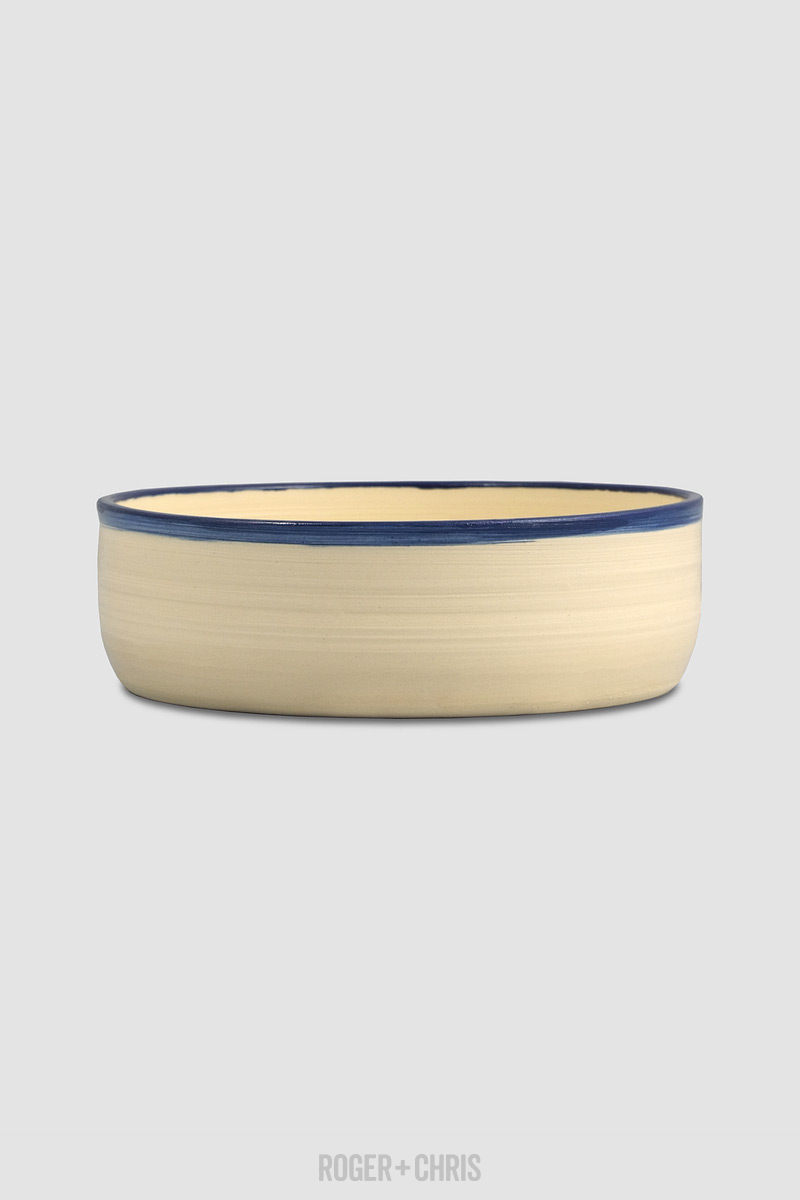 Dog Bowl, Cream with Blue