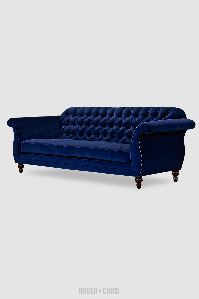 Hudson sofa in Cannes Lapis velvet Roger + Chris Custom Sofas