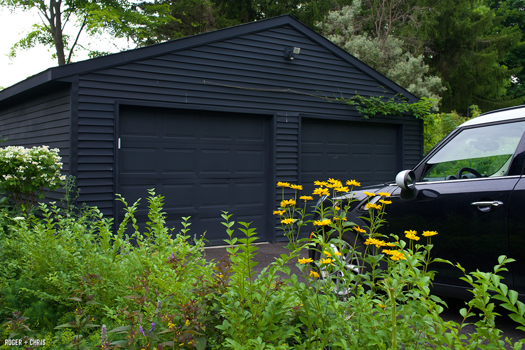 The garage was painted to match the house.